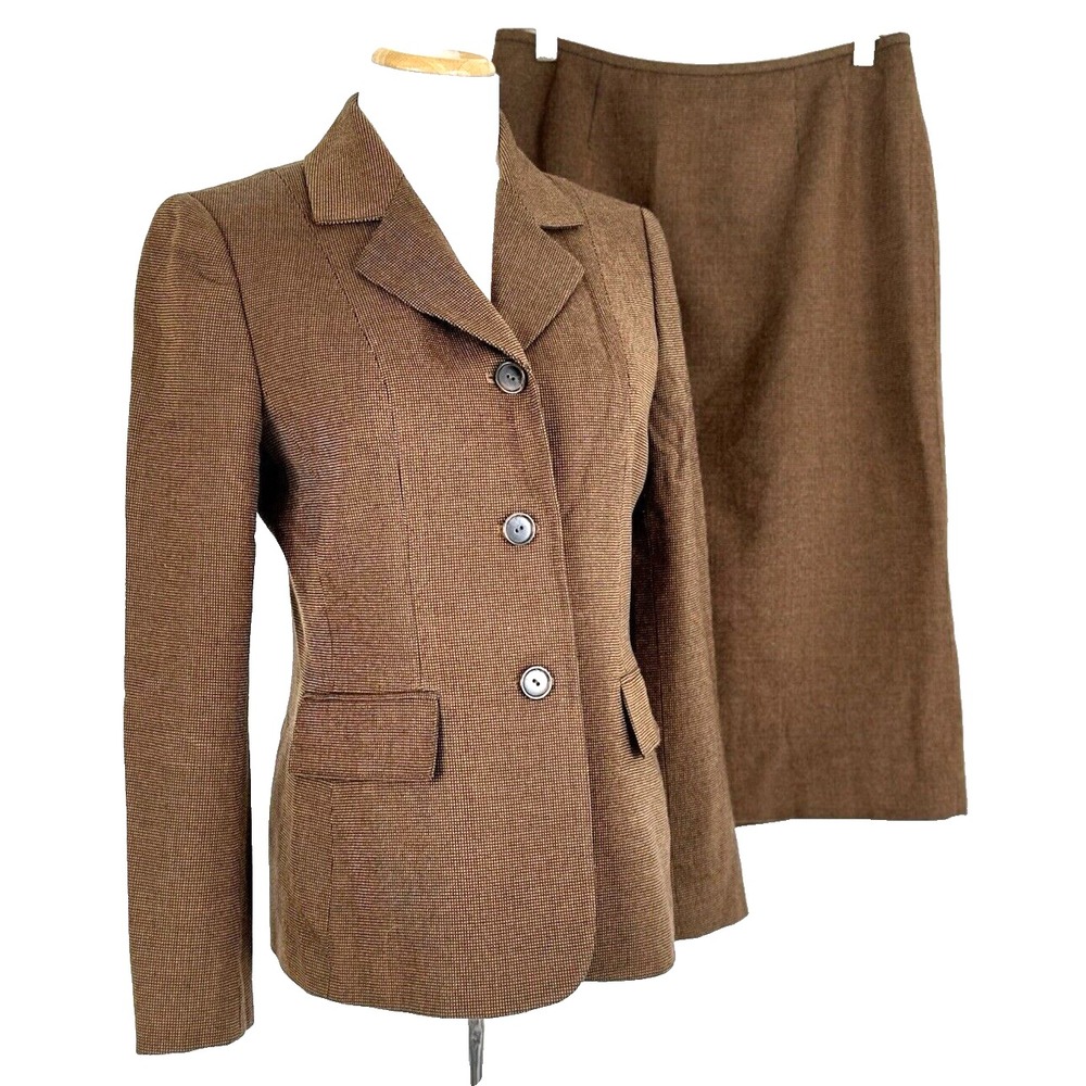 Le Suit Womens 8 Skirt Suit Vintage Brown Woven Shoulder Pads 80s Career Classic